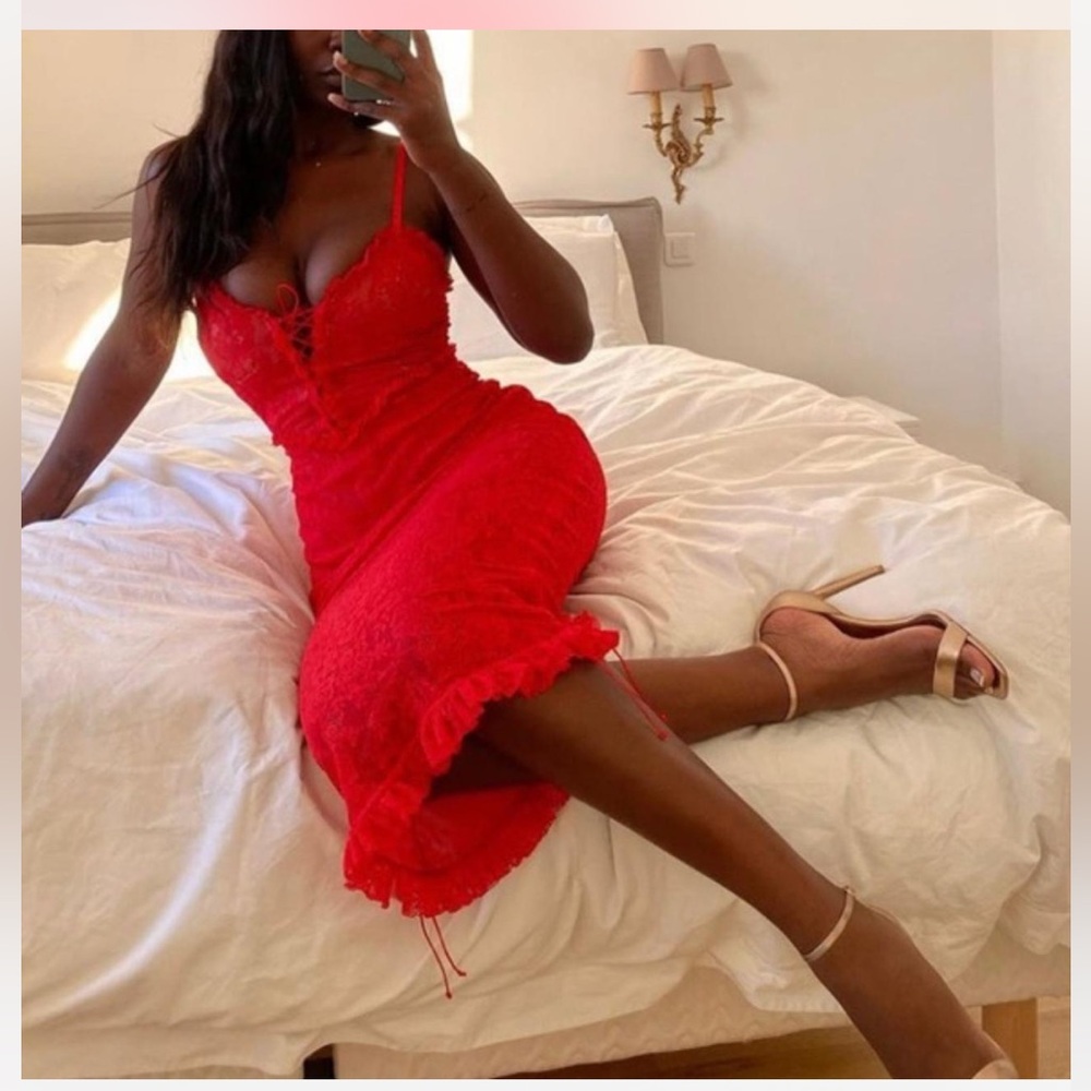 For love and lemons red slip dress